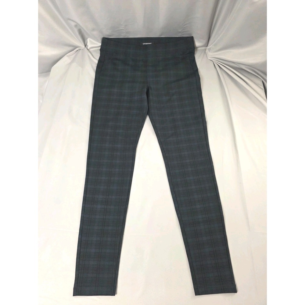 Liverpool Los Angeles Women's Blue Pants Size 12 Plaid Skinny Leggings NWOT